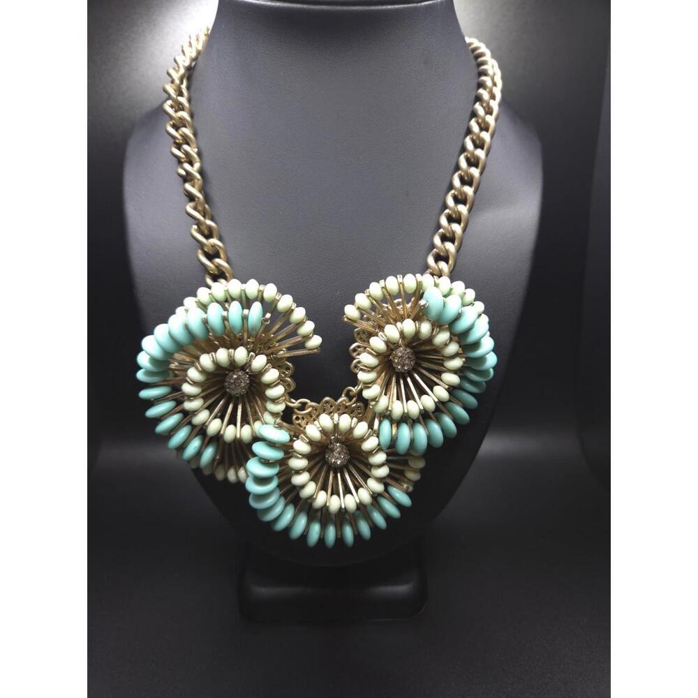 ￼J. Crew Cactus Flower Necklace Monotone Beaded Necklace Chambray